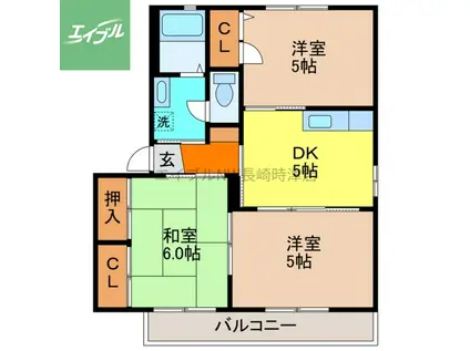 パークヒルズ桜の里B棟(3DK/2階)の間取り写真