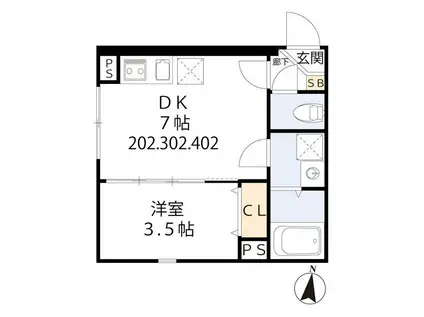 グラシア・ベイ大森(1DK/4階)の間取り写真