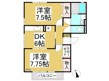 エスポワール富竹C棟(2DK/1階)の間取り写真