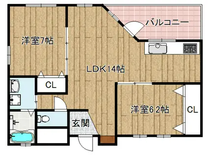 ウォールデンヒルズ(2LDK/2階)の間取り写真