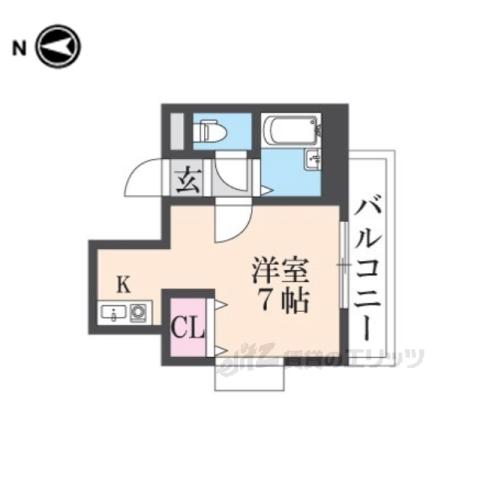 オークグレイス香里園(1K/2階)の間取り写真