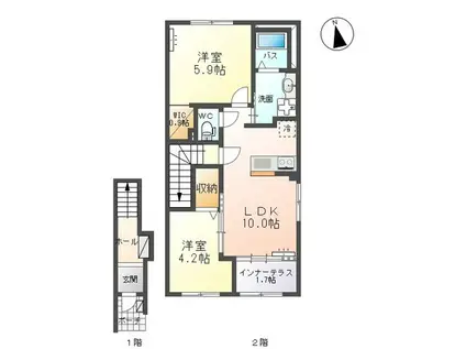 YS HILLS(2LDK/2階)の間取り写真