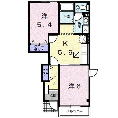 ピークス(2K/1階)の間取り写真