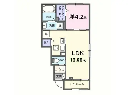 グラムス レビン(1LDK/1階)の間取り写真