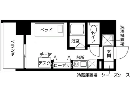 バウスクロス相模大野(ワンルーム/8階)の間取り写真