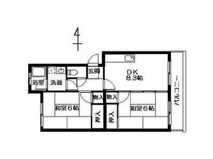 サニープラザ銀杏町(2DK/3階)の間取り写真