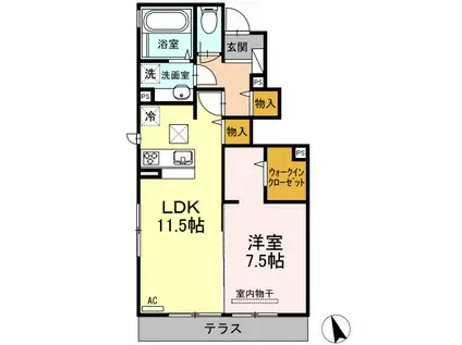 プランドールコート(1LDK/1階)の間取り写真