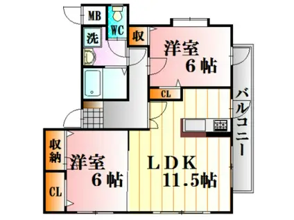 マルシュ梅林II(2LDK/1階)の間取り写真