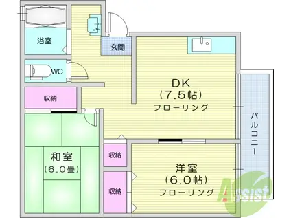 セジュール・カーム(2DK/2階)の間取り写真