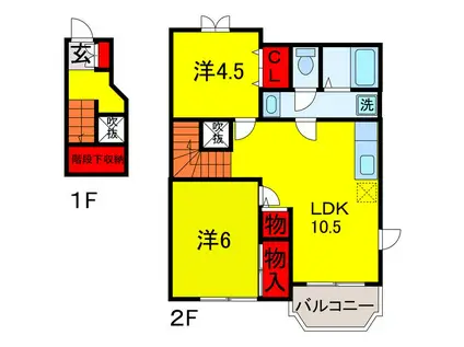 ウエストビレッジII(2DK/2階)の間取り写真