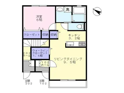 ファンテーヌA(1LDK/1階)の間取り写真
