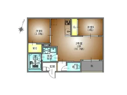 REGALEST観音 本館(2LDK/1階)の間取り写真