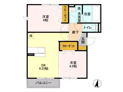 レジデンス III(2DK/1階)の間取り写真