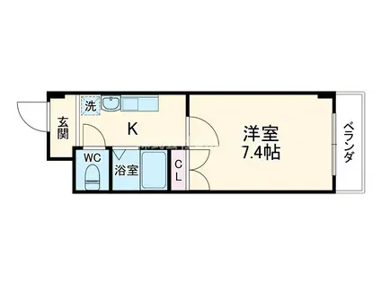 アンテルナ・ヴェルデュール(1K/1階)の間取り写真