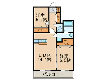 CLUB博多の森参番館(2LDK/2階)の間取り写真