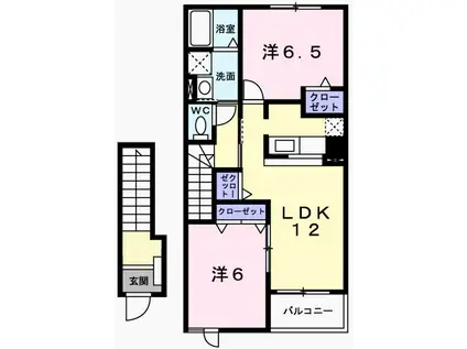 アメニティ・アミノウチA(2LDK/2階)の間取り写真