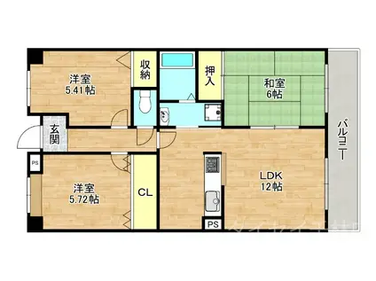 セレコート住道(3LDK/1階)の間取り写真
