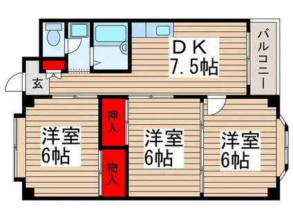 ニューブライトマンション(3DK/1階)の間取り写真