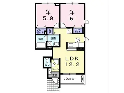 オ・ソレイユD(2LDK/2階)の間取り写真