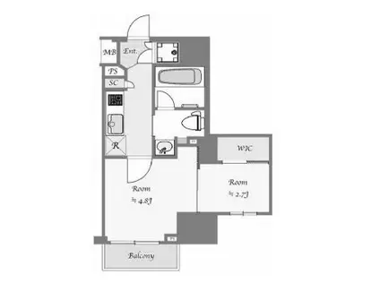 アクサス駒込アジールコート(1DK/2階)の間取り写真
