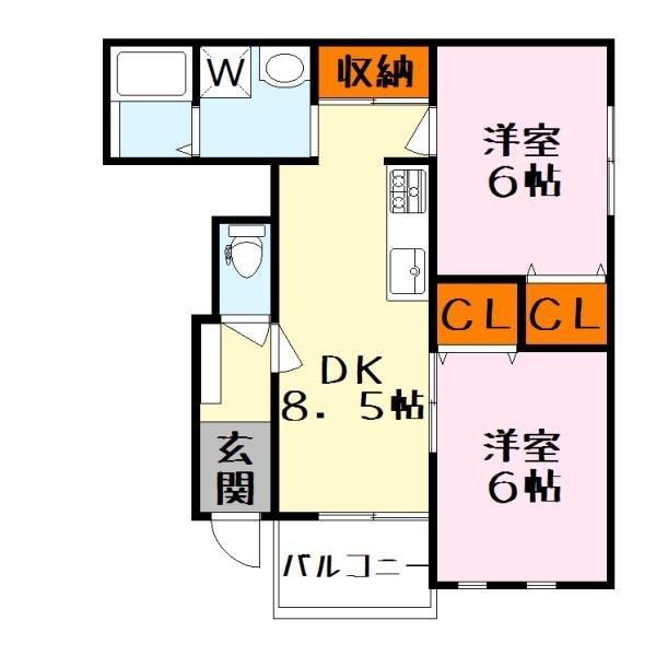 モンレーヴ平津(2DK/1階)の間取り写真
