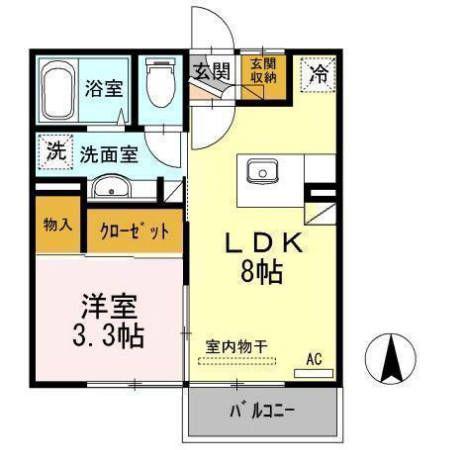 ヴィレッジロイヤル中央台吉野谷 B(1LDK/2階)の間取り写真