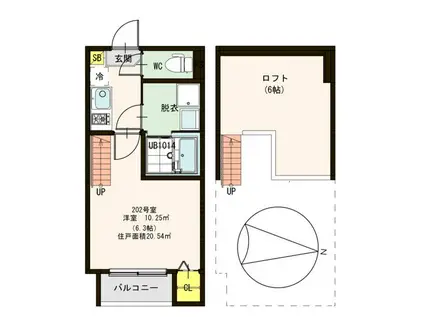 ハーモニーテラス旭丘堤III(1K/2階)の間取り写真