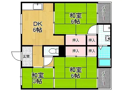 ビレッジハウス倉治(3DK/4階)の間取り写真