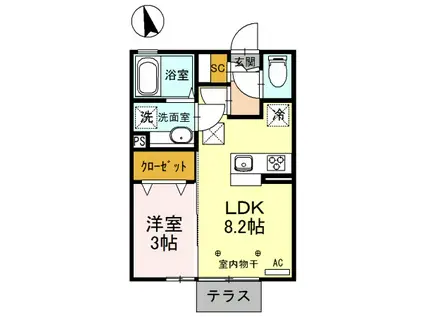 D-ROOMさくら B 202(1LDK/2階)の間取り写真