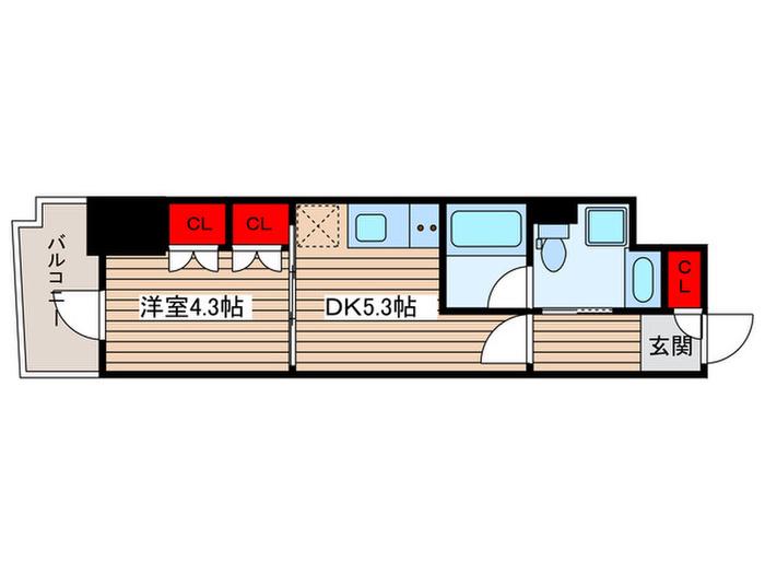 クロスレジデンス日本橋本町(1DK/6階)の間取り写真