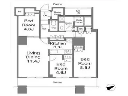 ザ・パークハウス西新宿タワー60(3LDK/18階)の間取り写真