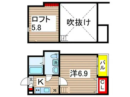 CUBE INOHANA(1K/1階)の間取り写真