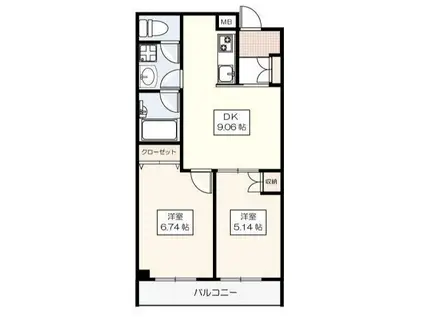 プライマルステージM(2DK/1階)の間取り写真