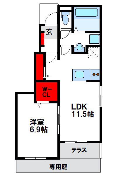 エクシード・ヴィラ津屋崎II(1LDK/1階)の間取り写真