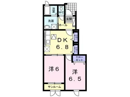 グロワール(2DK/1階)の間取り写真