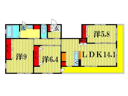流鉄流山線 鰭ケ崎駅 徒歩4分 2階建 築6年(3LDK/1階)の間取り写真