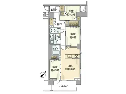 プレミスト横濱反町(3LDK/3階)の間取り写真