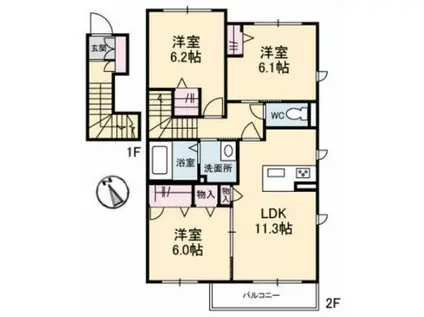 セレナガーデンC棟(3LDK/2階)の間取り写真