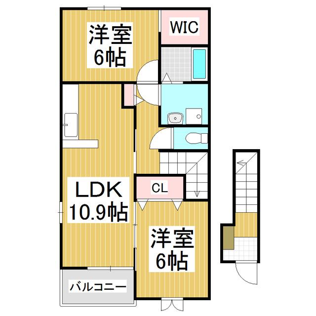 フレスクーラ蟻ヶ崎III(2LDK/2階)の間取り写真