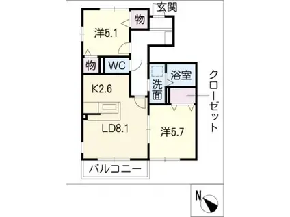 ロハス新知 B(2LDK/1階)の間取り写真