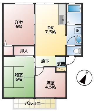 グレース山手B棟(3DK/2階)の間取り写真