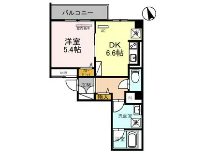 D-RESIDENCE 長居(1DK/2階)の間取り写真
