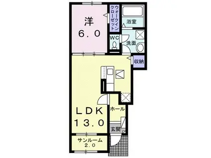 ミライズホーム多門寺 イースト(1LDK/1階)の間取り写真