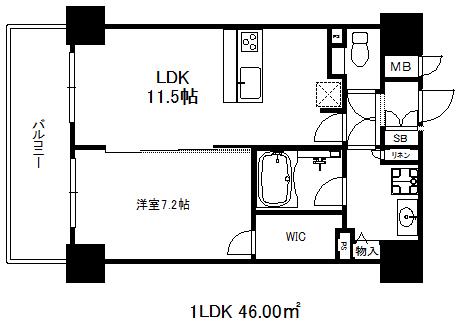 プレサンスザ神戸(1LDK/12階)の間取り写真