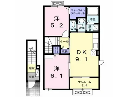 CASA DI PINO(2DK/2階)の間取り写真