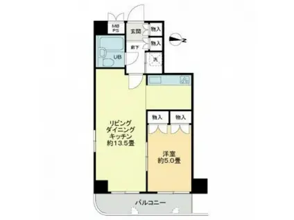 ライオンズマンション銀山町(1LDK/6階)の間取り写真