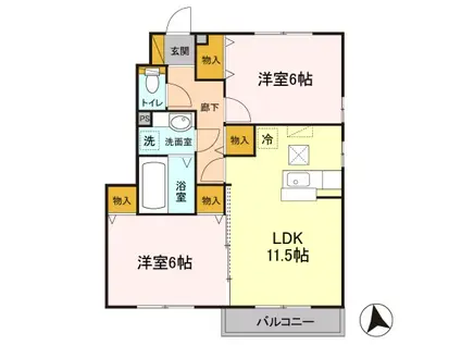 イエローアイリスA(2LDK/1階)の間取り写真