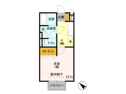 クレベール東出来島(1K/2階)の間取り写真