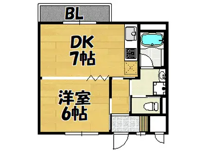 宏和マンション1号棟(1LDK/1階)の間取り写真