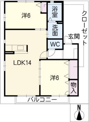 パークヒルズB(2LDK/1階)の間取り写真